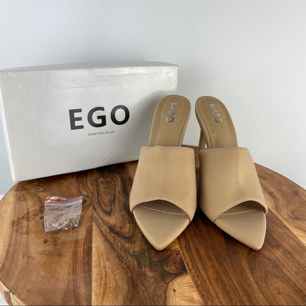 EGO Briana Pointed Toe Nude Mule Heels